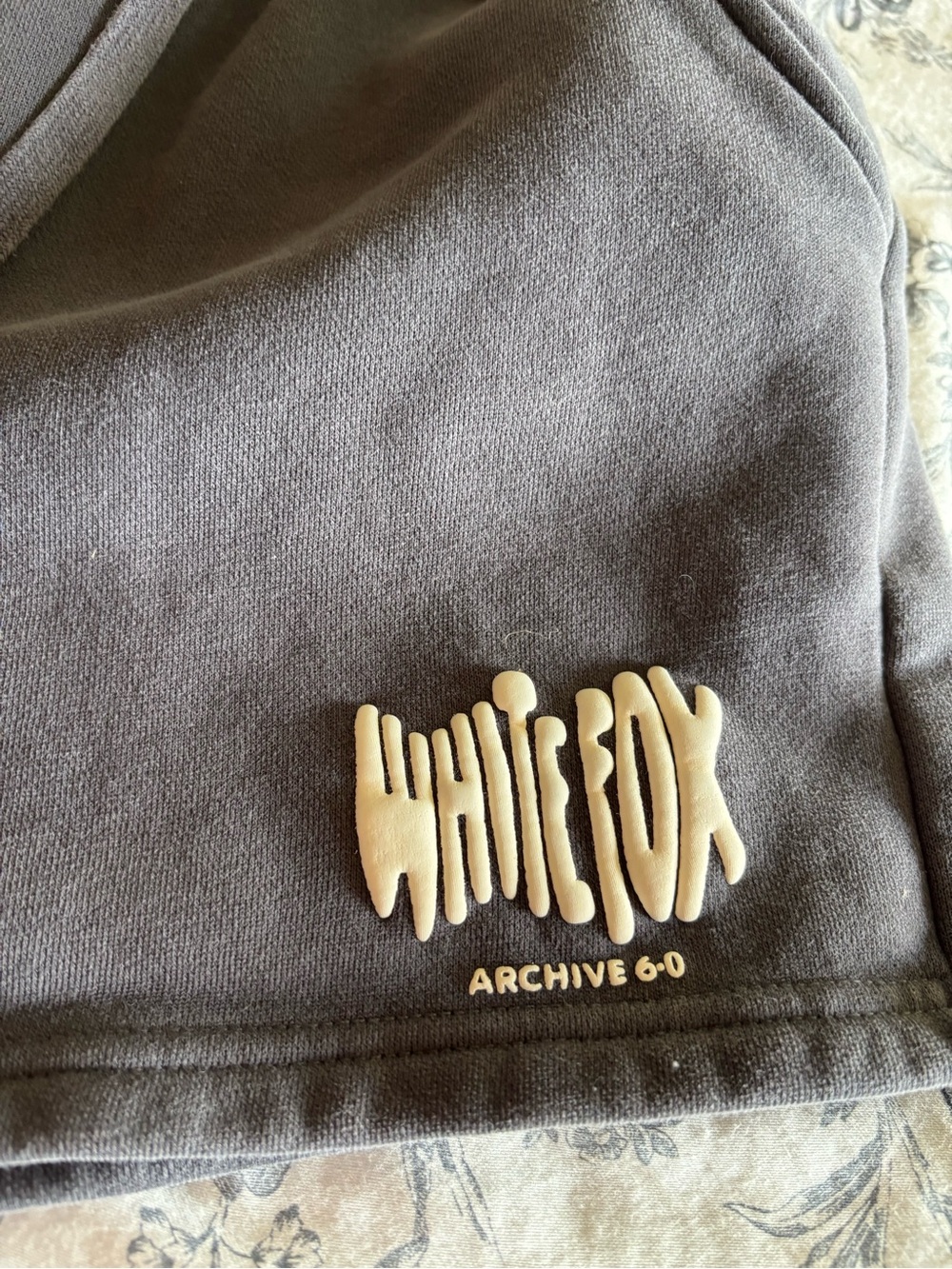 White Fox Boutique Women's Athletic Shorts in Gray with Cream Logo